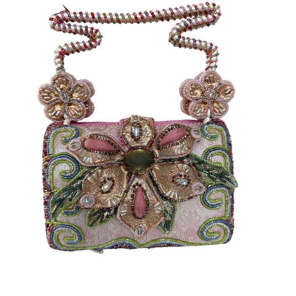 Mary Frances Beaded Flower Clutch Handbag Pink‎ Pastel Embroidered Evening Bag